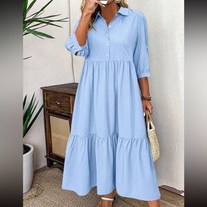 Sky Blue Button-Up Maxi Dress